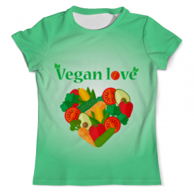 Мужская футболка 3D с принтом Vegan love в Тамбове, Футболка с нанесением полноцветного изображения по всей поверхности может быть выполнена в двух вариантах - ХЛОПОК и СИНТЕТИКА. | Хлопок - ткань из 100% хлопка высшего качества пенье.  <br>Синтетика - ткань с высоким содержанием синтетического волокна (до 80%).  Материал хорошо тянется, имеет приятную на ощупь фактуру | 