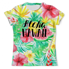 full_print_tee с принтом Aloha Hawaii в Тамбове, Футболка с нанесением полноцветного изображения по всей поверхности может быть выполнена в двух вариантах - ХЛОПОК и СИНТЕТИКА. | Хлопок - ткань из 100% хлопка высшего качества пенье.  <br>Синтетика - ткань с высоким содержанием синтетического волокна (до 80%).  Материал хорошо тянется, имеет приятную на ощупь фактуру | 