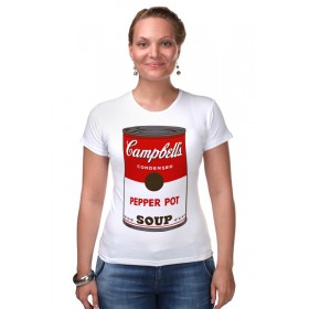 Женская футболка стрэйч с принтом Campbells Soup (Энди Уорхол) в Тамбове,  |  | 