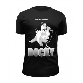 Мужская футболка Premium с принтом Rocky Balboa в Тамбове, Белый, черный, серый меланж, голубой: 100% хлопок, плотность 160 гр. Остальные цвета: 92% хлопок, 8% лайкра, плотность 170-180гр. |  | Тематика изображения на принте: 